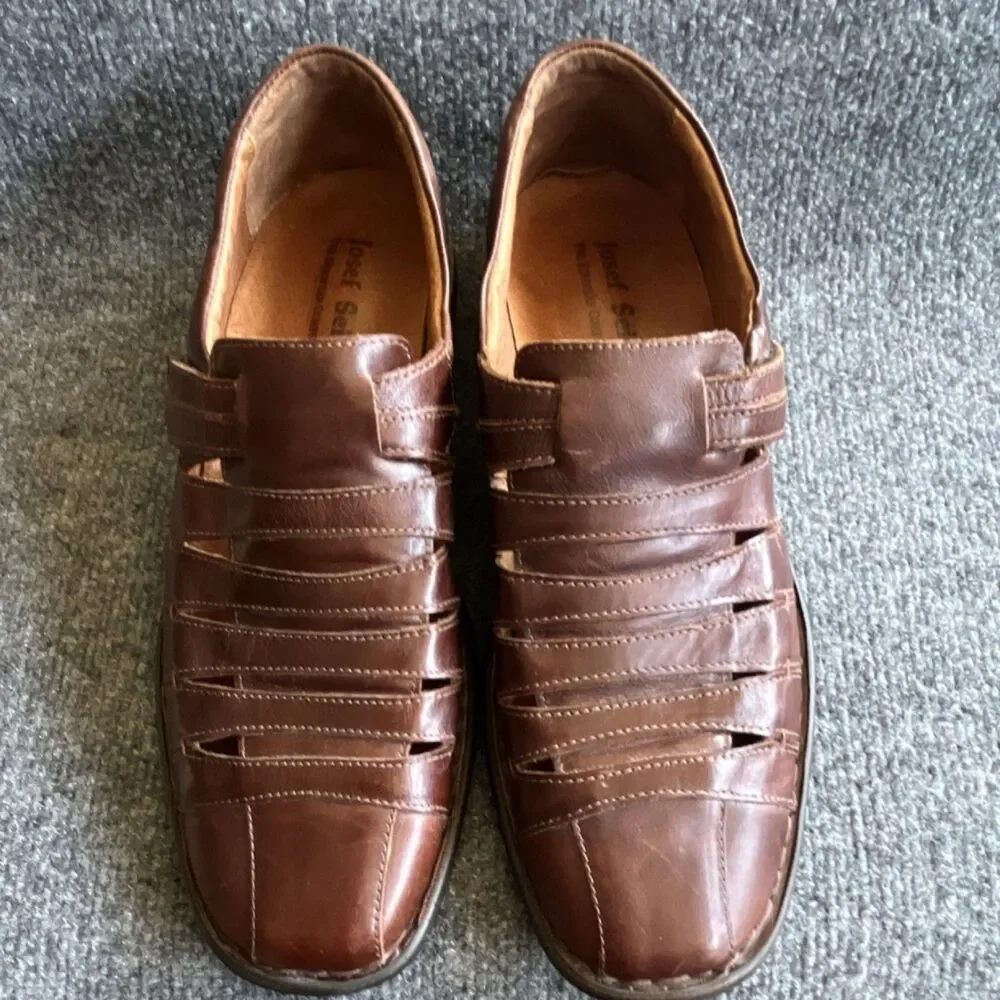 Josef Seibel Fisherman Sandal Loafer Men's Brown Woven Leather Comfort US 10.5
